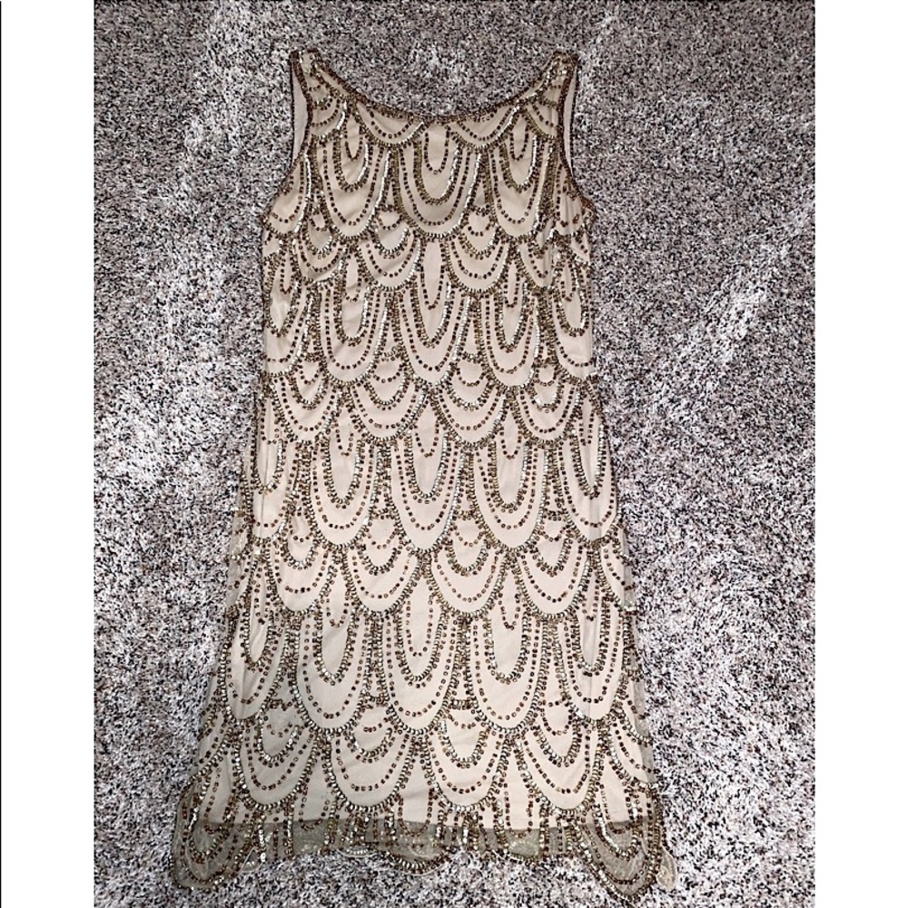 Pisarro Nights Beaded Gold Flapper Dress